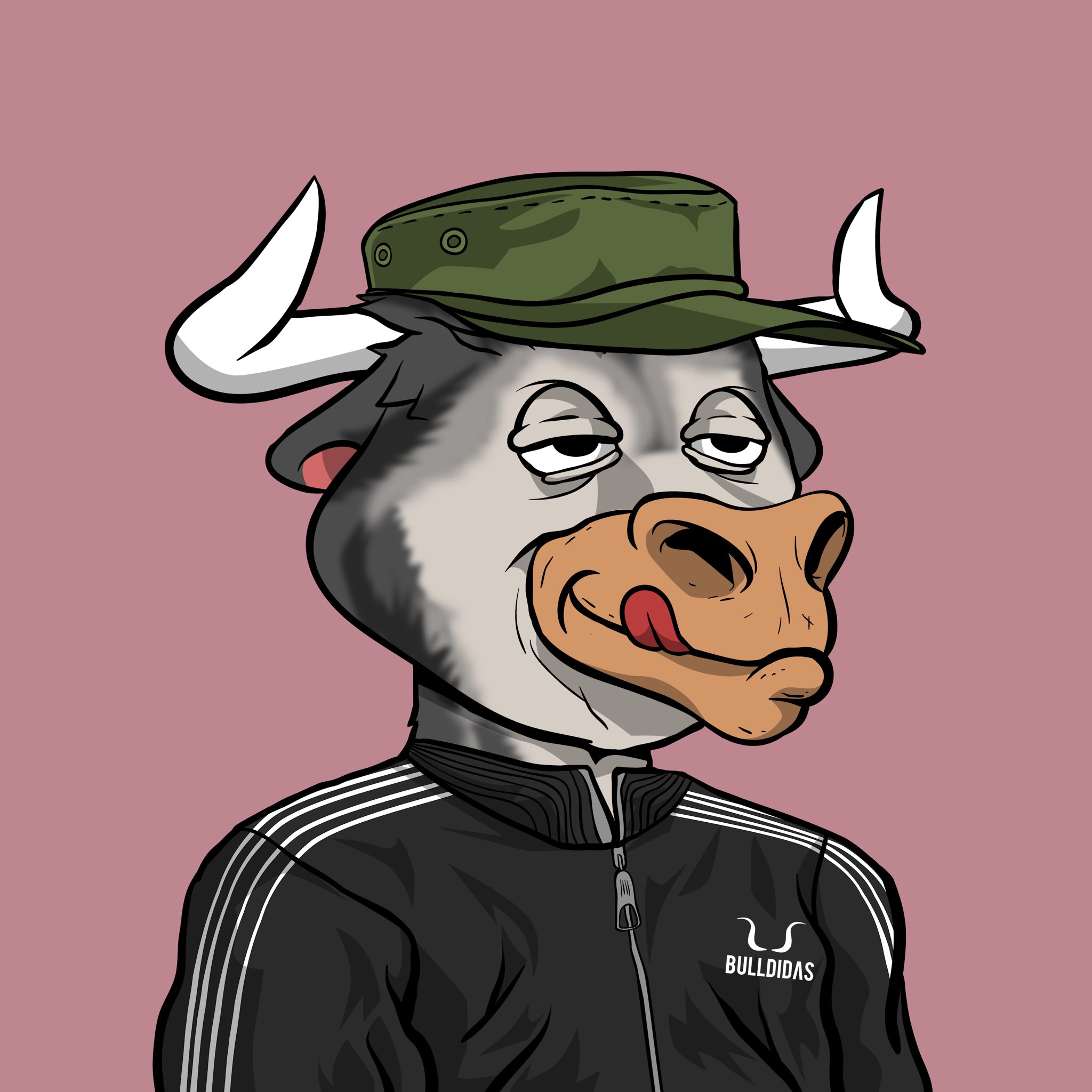 Bull wearing a military cap