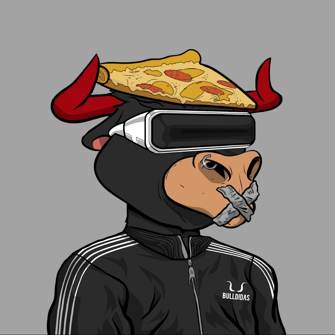 Bull with pizza slice cap and VR headset