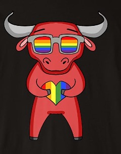 Bull holding a rainbow heart